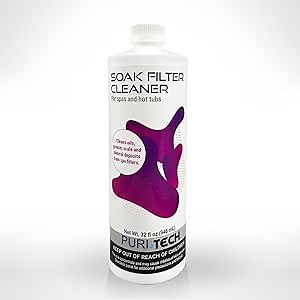 Puri Tech Spa Soak Filter Cleaner Effectively Removes Minerals and Oils from Spa and Hot Tub Filter Cartridges 32oz