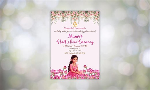 Half Saree Ceremony Invitation, Puberty Langa Voni Invite (5x7 Canva Template) - Etsy