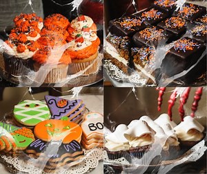 Look what the bakery case is SPOOKING UP 👻🎃☠️ : pumpkin cupcakes (gf) | pumpkin ding dongs (gf) hand decorated halloween cookies | ghosty cupcakes | Alcove Cafe & Bakery