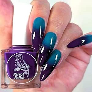 Parrot Polish Thermal Color Changing Nail Polish, Purple to Teal Quick Dry Lacquer, Temperature Change Nail Enamel, Lilly Expolsion, 0.5 Fl Oz