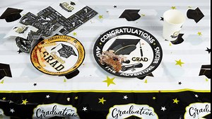 2021 Graduation Decorations Party Decorations, Graduation Party Supplies Congrats Grad! Including graduation 2021 plates and napkins, Tablecloth, banner, Hanging Swirls