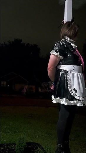 #sissymaid bound to porch in the rain.