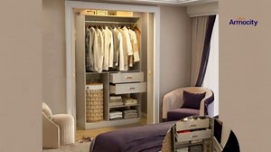 Armocity Freestanding Closet System with Suitcase Storage, 40 Inches Stand-alone Wardrobe with 2 Wood Drawers, 80'' Height Adjustable Cloth Garment Rack, Walk-in Closet with Hanging Rod, Grey