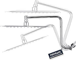 PDPBath Shower Extension Arm, 12" Upgrade Solid Brass Shower Head Shower Head Extender, Adjustable Height Extended with G1/2 Universal Connection for Large Vertical Rainfall Shower Head - Chrome