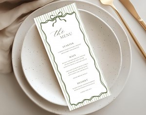 Sage Green Stripe Wedding Menu Template: Elegant Printable Canva Card (WC169 Digital Download - Etsy
