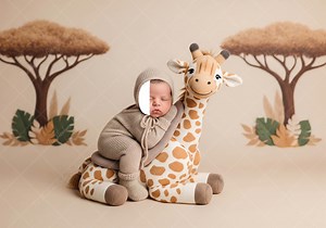 Giraffe Safari Newborn Face Insert Digital Backdrop | Neutral Baby Photo Composite | Newborn Photography Prop PSD - Etsy Canada