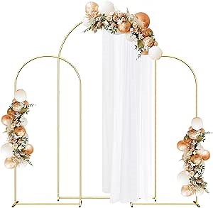Arch Backdrop Stand Set of 3 (7.3FT, 6FT, 6FT) Gold Wedding Balloon Arch Stand, Metal Arch Backdrop Stand for Parties, Square Backdrop Stand for Gender Reveal Baby Shower Bridal Ceremony