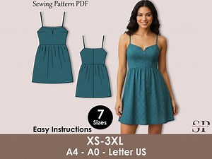 Spaghetti Strap Mini Dress Sewing Pattern PDF | Summer Sundress XS-3XL - Etsy Canada