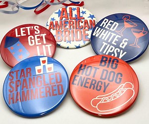 Patriotic Bachelorette Buttons | Red White & Boozy Pins | USA Bachelorette Party Favors | 4th of July Option - Etsy