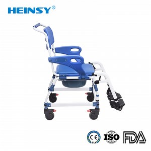[Hot Item] Hes-698 Medical Equipment Commode Shower Chair Foldable Bedside Commode Chair with Wheels Toilet