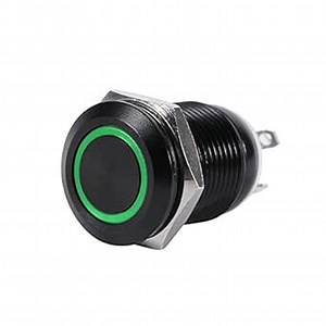 Zerone LED Push Button Switch, Brass Plated Car 12mm LED Light Momentary Push Button Switch Toggle Black Case 2A Rubber Ring Hexagonal Nut Fixed (Green)
