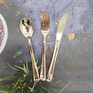 [Hot Item] Gold Plastic Silverware Disposable & Heavy Duty Flatware Set