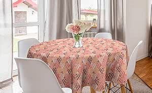 Ambesonne Coral Round Tablecloth, Scribbled Little and Big Different Size Heart Forms Love Valentines Mothers Day Theme, Circle Table Cloth Cover for Dining Room Kitchen Decoration, 60", Coral