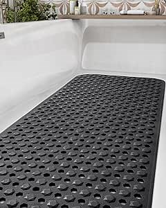 DEXI Shower and Bathtub Mats, Extra Long Non Slip Bath Mat 39 x 16 Inch, Machine Washable Bath Tub Mat with Suction Cups & Drain Holes for Elderly & Kids, Black
