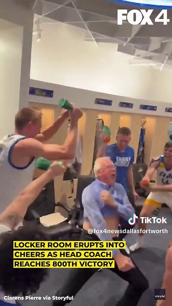 Players erupted in cheers inside a college basketball team locker room in Daytona Beach, Florida, as their head coach celebrated his 800th career victory on November 22. Footage filmed by player Clarens Pierre at Embry-Riddle Aeronautical University shows the celebration for coach Steve Ridder in the locker room. “I told the guys just act like we don’t care when he comes in the locker room, and then eventually we all just pop up and throw water on him,” Pierre told Storyful. The milestone was ac