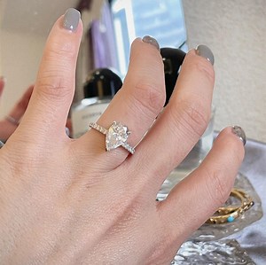 3 Carat Pear Shaped Solitaire, Pave Accent Engagement Ring, White Gold Wedding Ring, Brilliant Cut Moissanite. - Etsy UK