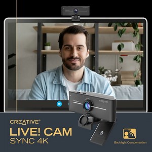 [NOVEDAD] Di adiós a las videollamadas con mala iluminación. La Creative Live! Cam Sync 4K tiene una exposición óptima y compensación de contraluz, para que puedas dar lo mejor de ti en cualquier condición de iluminación. Tanto si trabajas desde casa como si te conectas con tus seres queridos, esta webcam ofrece una calidad de vídeo asombrosa en todo momento. https://creative.com/LiveCam4k | Creative Labs