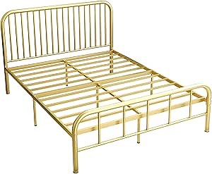 IOTXY Twin Metal Bed Frame - 12 Inch Twin Size Bed Platform with Headboard and Footboard, Complete Bed, Gold