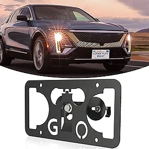 Front Bumper Tow Hook License Plate Mount Bracket Compatible with Cadillac Lyriq 2023-2025, No Drill Plate Holder, Replacement Frames with Accessories Kit