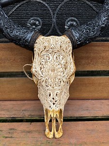 Hand Carved Cow Skull With Horns: Asian Wall Hanging Decor - Etsy Australia