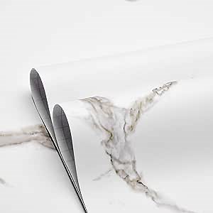 Oxdigi Matte Marble Contact Paper 24x 196 inches Self Adhesive Peel and Stick Wallpaper for Walls Kitchen Countertops Cabinets Furniture Waterproof PVC Removable Gold/White