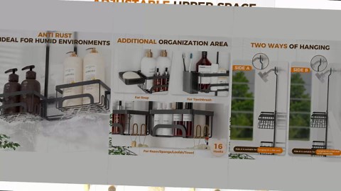 REINHARDT Shower Caddy Hanging for Handheld Showerheads Adjustable Split Shower Caddy, Rustproof Shower Organizer with Hooks for Razors Over the Head Caddy with Soap Holder Bathroom Accessories, Black