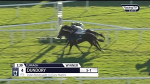 That was tight! Dundory just gets the better of Loingseoir to land the spoils at @curraghrace for trainer @AJMartin_Racing 👏 @paddypower | Horse Racing Ireland