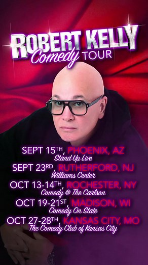 Have a bunch of Tour Dates coming up! I’ll be at Stand Up Live - Phoenix, Williams Center in Rutherford, NJ, Comedy at The Carlson in Rochester, and Comedy on State in Madison, And The Comedy Club of Kansas City. Link in bio. #comedy #standup #comedy | Robert Kelly