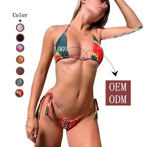 [Hot Item] Wholesale Custom Tie Dye Mini Brazilian String High Cut Bikini Triangel Thong Swimwear Women Two Pieces Trendy Swimsuit Set