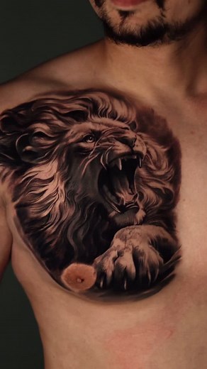 Pardeep Singh on Instagram: "🦁 Roar of the King – Chest Piece Completed! This lion tattoo isn’t just ink — it’s a symbol of strength, courage, and leadership. Placed right on the chest, it represents a bold heart and a fierce spirit that never backs down. Every detail in the mane, every stroke of shading, tells a story of power and pride. Tag a king who’d wear this proudly 🦁 #LionTattoo #ChestTattoo #TattooArtistIndia #RoarLouder #InkWithMeaning #PunjabiTattooArtist #BoldInk #TattooReel #RealI