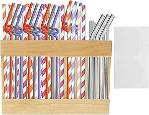 Straw Holder, Straw Dispenser for Counter with Double Sided Adhesive Tape, Straws Dispenser Organizer for Cupboard Reusable Tumbler Straws Container for Kitchen Counter