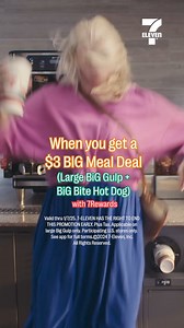 The only correct reaction to getting a BiG Bite hot dog and a large BiG Gulp drink for only $3. | 7-Eleven