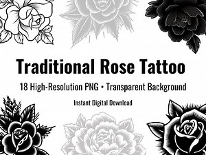 Rose Tattoo Designs Pack – 18 High-resolution PNG Flash Designs, Transparent Background, Digital Download, Neo-traditional - Etsy Australia