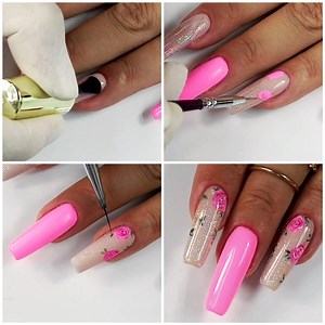 105K views · 1.8K reactions | Freshen up your nails with these pretty neon pink roses  | MetDaan Nails | Facebook