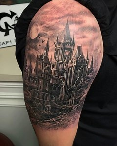 39 reactions | Castle for a Castillo @darkagetattoostudio #cap1tattoos #tattoosbycapone #ink #tattoo #denton #dallas #texas #blacktattoo #blackandgrey #castle #tatuaje | Cap1 Tattoos | Facebook
