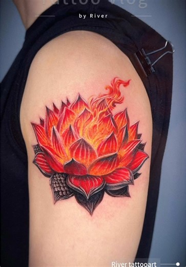 Fire Lotus Watercolor Tattoo by River