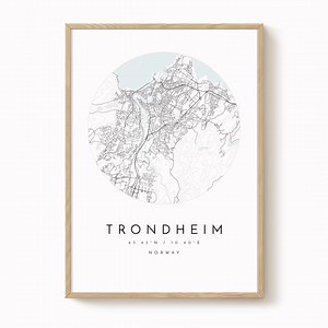 Trondheim Wall Art Map - Soft Blue Grey Minimalist Print - Etsy Canada