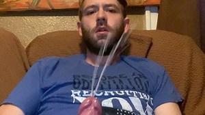 Big cumshot over shoulder using fleshlight stroker