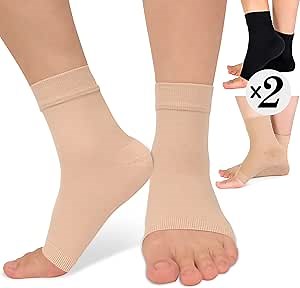 ACTINPUT 2 Pack Ankle Brace Compression Sleeve 8-15 mmHg Open Toe Сompression Socks Women&Men for Swelling,Plantar Fasciitis,Sprain Black/Beige L/XL