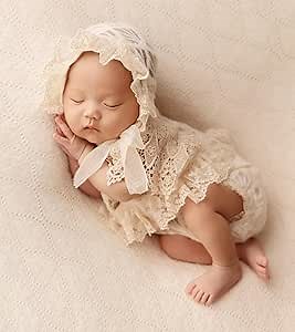 Newborn Girls Photo Outfits for Posing, Newborn Photography Props-Pink Tulle Lace Skirt (Fits for 7-10 Lbs Baby Girls), Photo Props Photoshoot Outfits 3 PCS (Skirt,Hat and Pillow)