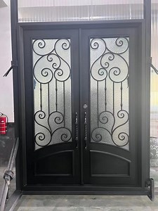 [Hot Item] European Style Arched Main Entrance Front Entry Wrought Iron Door French Exterior Double Glass Wrought Iron Glass Doors