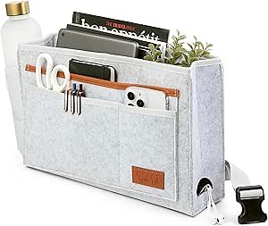 Bedside Caddy for Bed - Durable Felt Bunk Bed Caddy Hanging for Dorm Room Storage - Bed Organizer Hanging Pocket w/ Nylon Buckle Straps, Drink Holder, & Charging Hole - Bedside Organizer for Bed