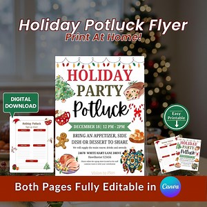 Holiday Potluck Sign-up Sheet Editable Canva Template Office Church Party Potluck Christmas Printable PDF Instant Download End of Year Party - Etsy Canada