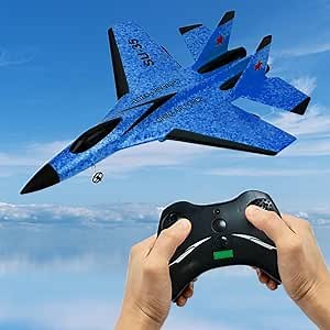 HCPBRS SU-35 Jet Fighter Stunt RC Airplane, 2.4G Remote Control Plane RC Aircraft Toy, Aero Jet Control Remoto Airplane Hobby RC Airplanes Model, EPP Foam RC Jet Glider Fighter Plane Toys (Blue)