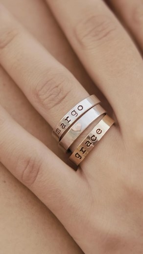 Personalized name rings, now in fine metal! Customize your set to create a signature piece that tells your story 﫶 #personalizedjewelry #trulyhandmade #giftsformoms #giftsforgirlfriends #namejewelry | Amy Waltz Designs | Facebook
