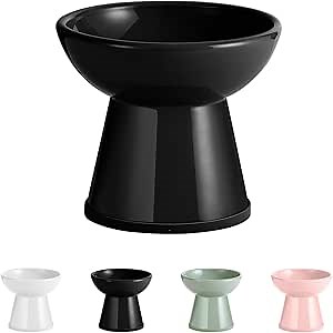 Ceramic Elevated Cat Water Bowl - Raised Cat Bowl with Non Slip Rubber Strip - Extra Wide Large Cat Food Dish - Cat Feeding Bowls Whisker Friendly - Microwave and Dishwasher Safe - 6.3 inch - 18.5 oz