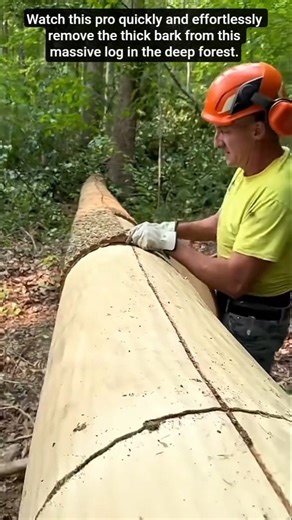 Stripping Bark Off Huge Log