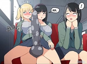 Futanari friends in bus