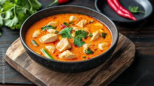 Thai spicy curry served with a dish of chicken, Curry menu with coconut milk. Thai food is a delicious Asian dish.