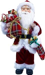 Santa Claus Figurines for Christmas Decoration - 12in Standing Santa Holding Christmas Sock and Gifts Bag, Christmas Ornaments for Home Decor and Gifts